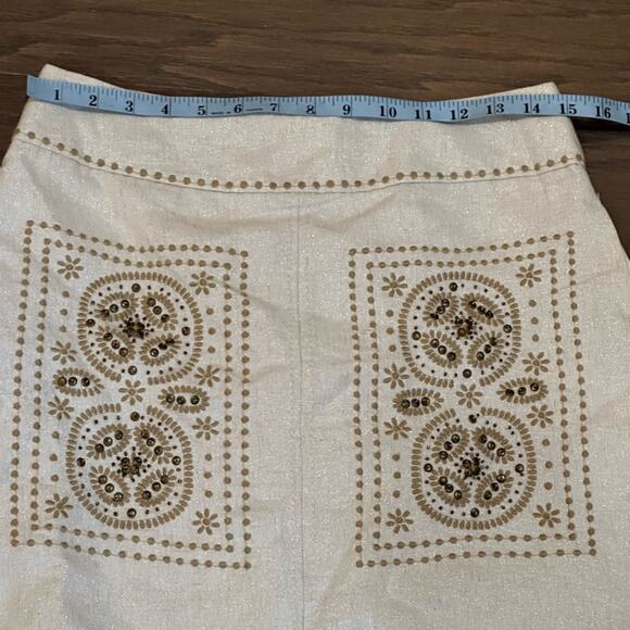 Anthropologie Floreat Linen Metallic Shimmer Beaded Embroidered Skirt Size 2 - Picture 3 of 9